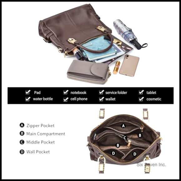 Large Capacity Top-Grain Cowhide Tote Bag, Genuine Leather  Top Grain Pebbled Cowhide Leather Satchel Tote Shoulder Bag